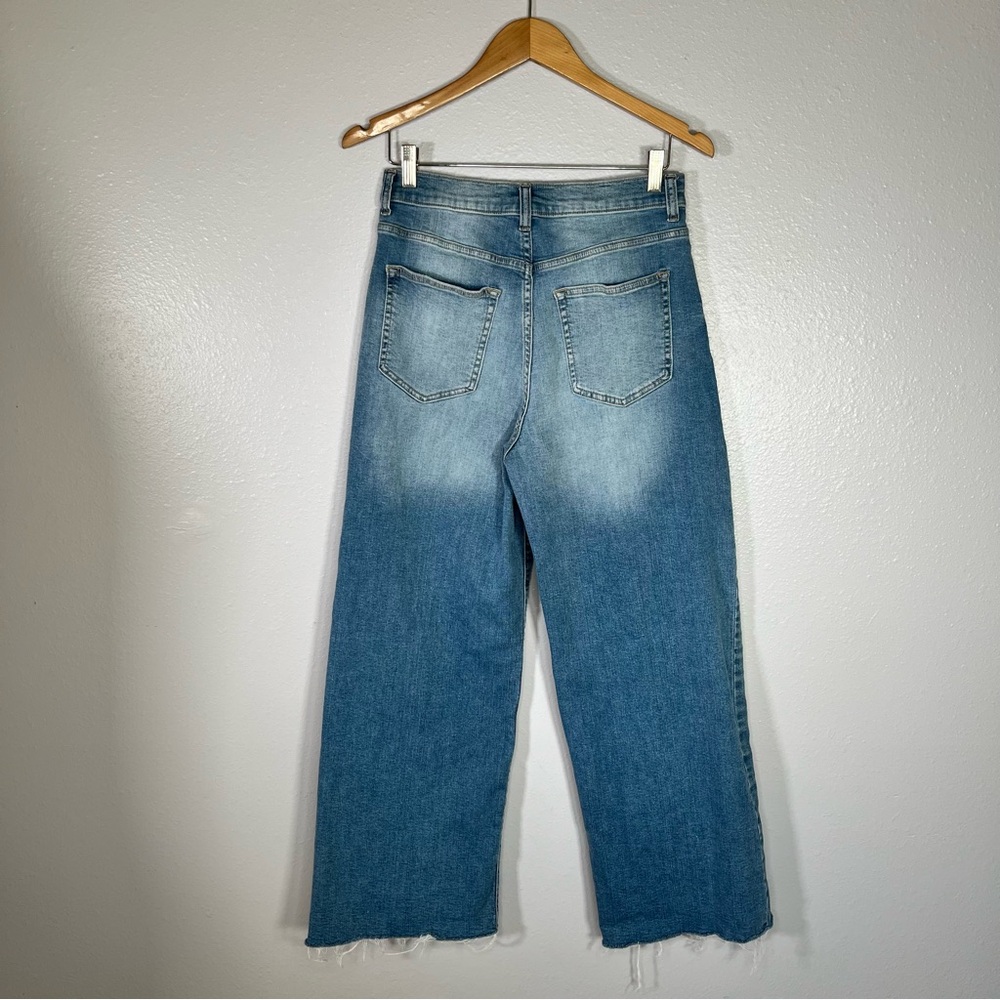 High Rise Wide Leg Crop Jeans L Raw Hem Medium Wash casual Fall everyday capsule - Picture 2 of 7